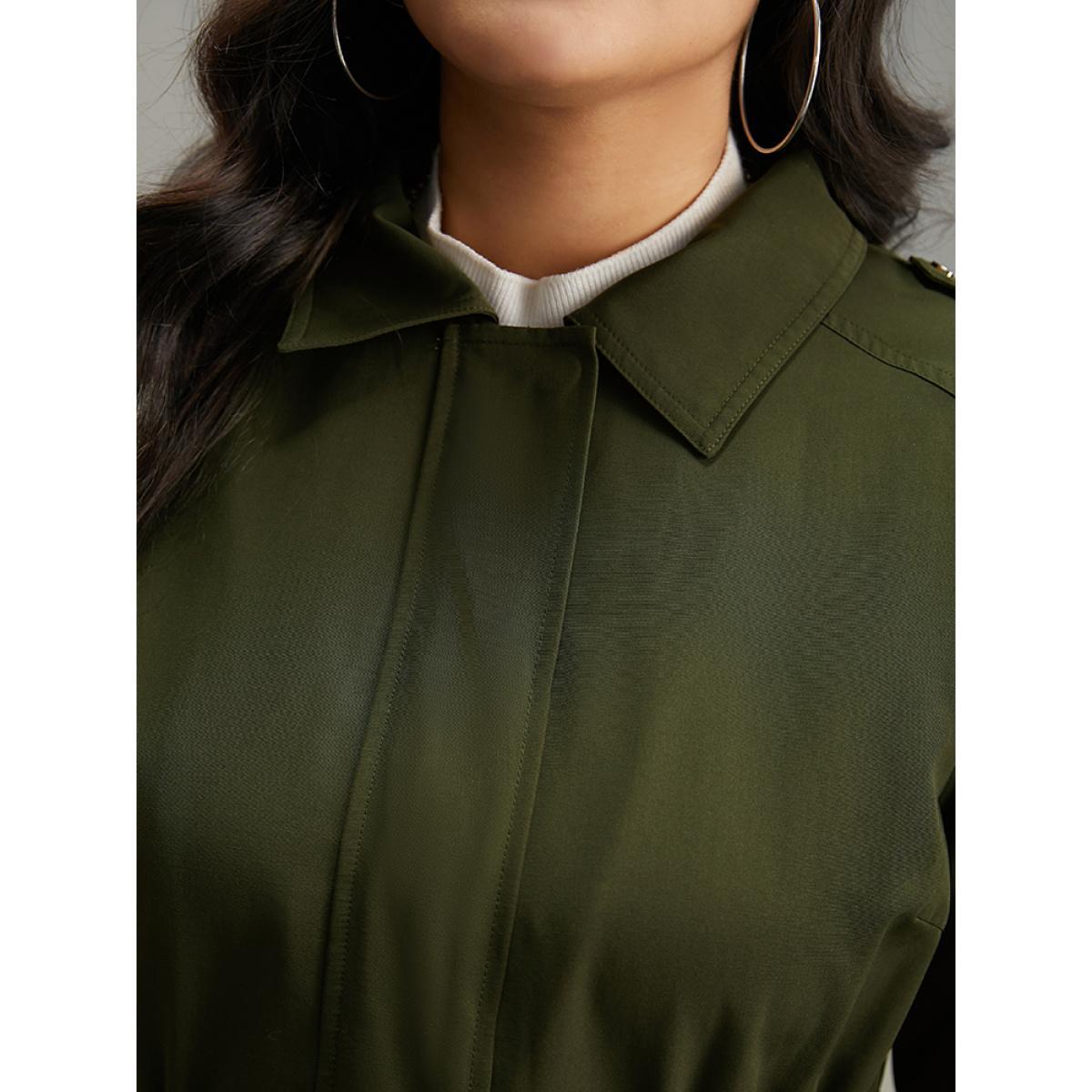 Plus Size Solid Elastic Waist Zipper Fly Flap Pocket Coat Women Cyan Casual Plain Ladies Dailywear Winter Coats BloomChic 30/6X Product Image