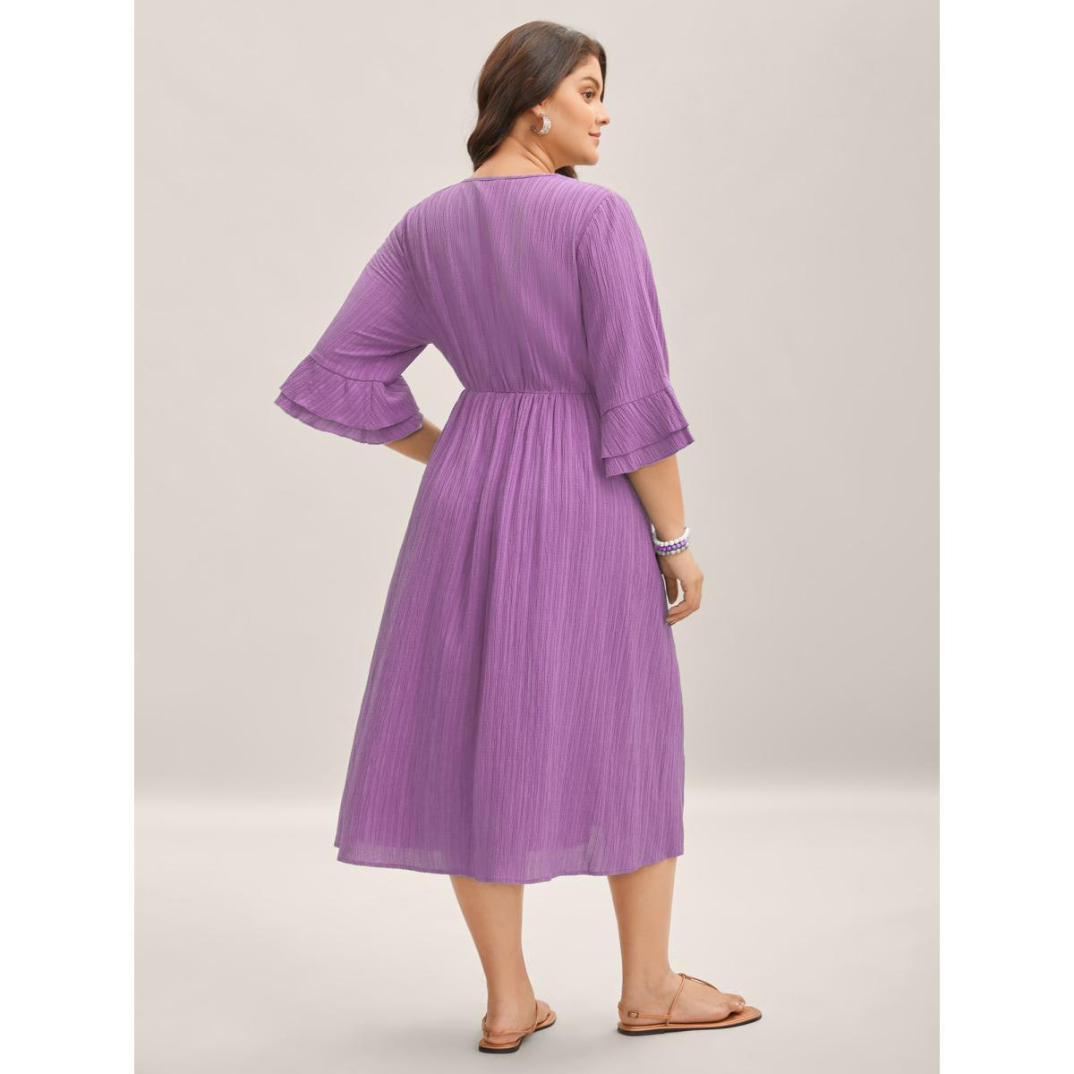 Plus Size Scalloped Lace Surplice Ruffled Midi Dress Lilac Women Overlap Collar Elbow-length sleeve Curvy BloomChic 14-16/1X Product Image