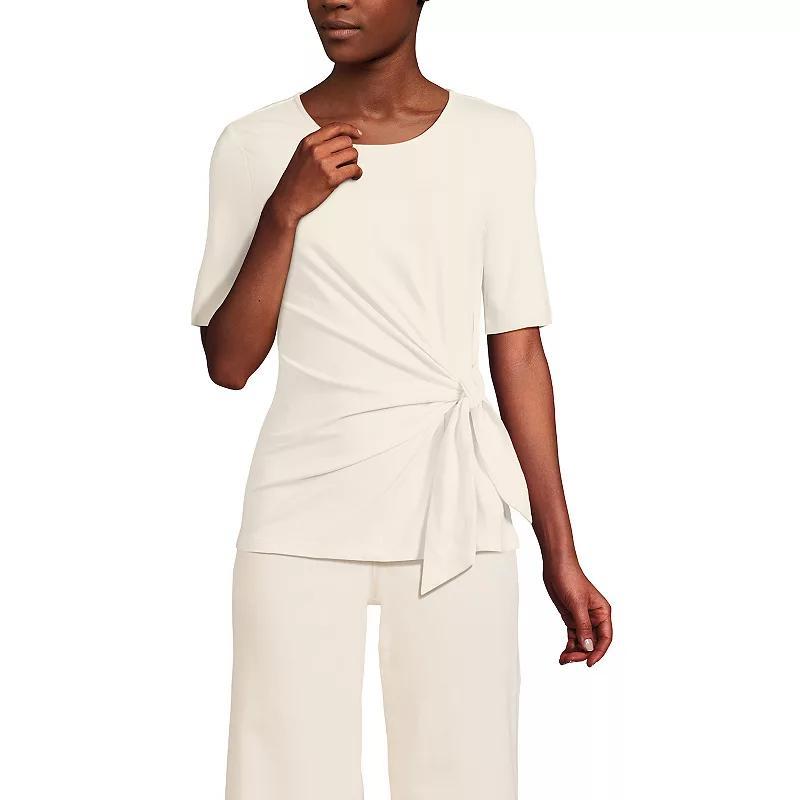 Women's Plus Size Lands' End Lightweight Jersey Tie Front Top, Size: 3XL, Black Product Image