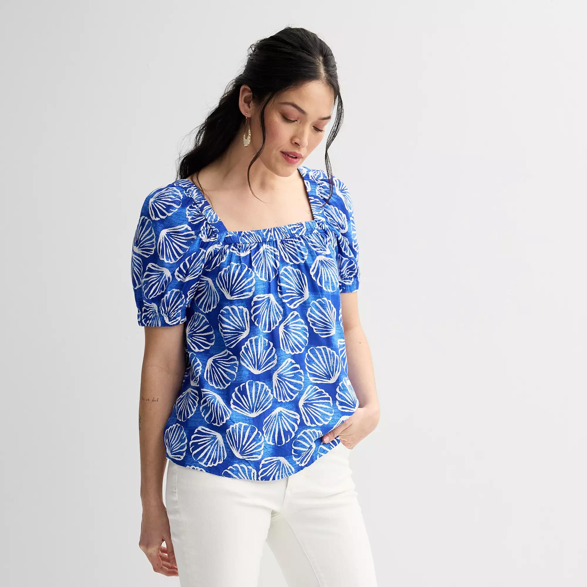 Women's Sonoma Goods For Life® Squareneck Peasant Top, Size: Medium, Bright Blue Shells Product Image