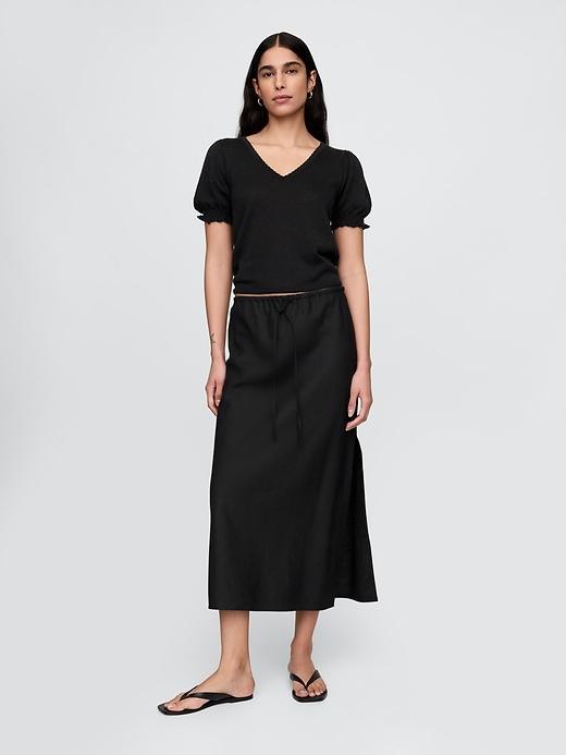 Linen-Blend Puff-Sleeve Top Product Image