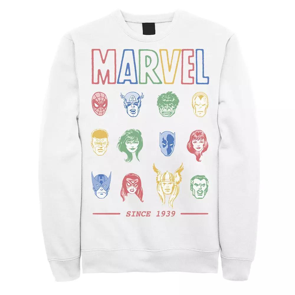 Men's Marvel Classic Colorful Comic Hero Collage Since 1939 Sweatshirt, Size: XL, White Product Image