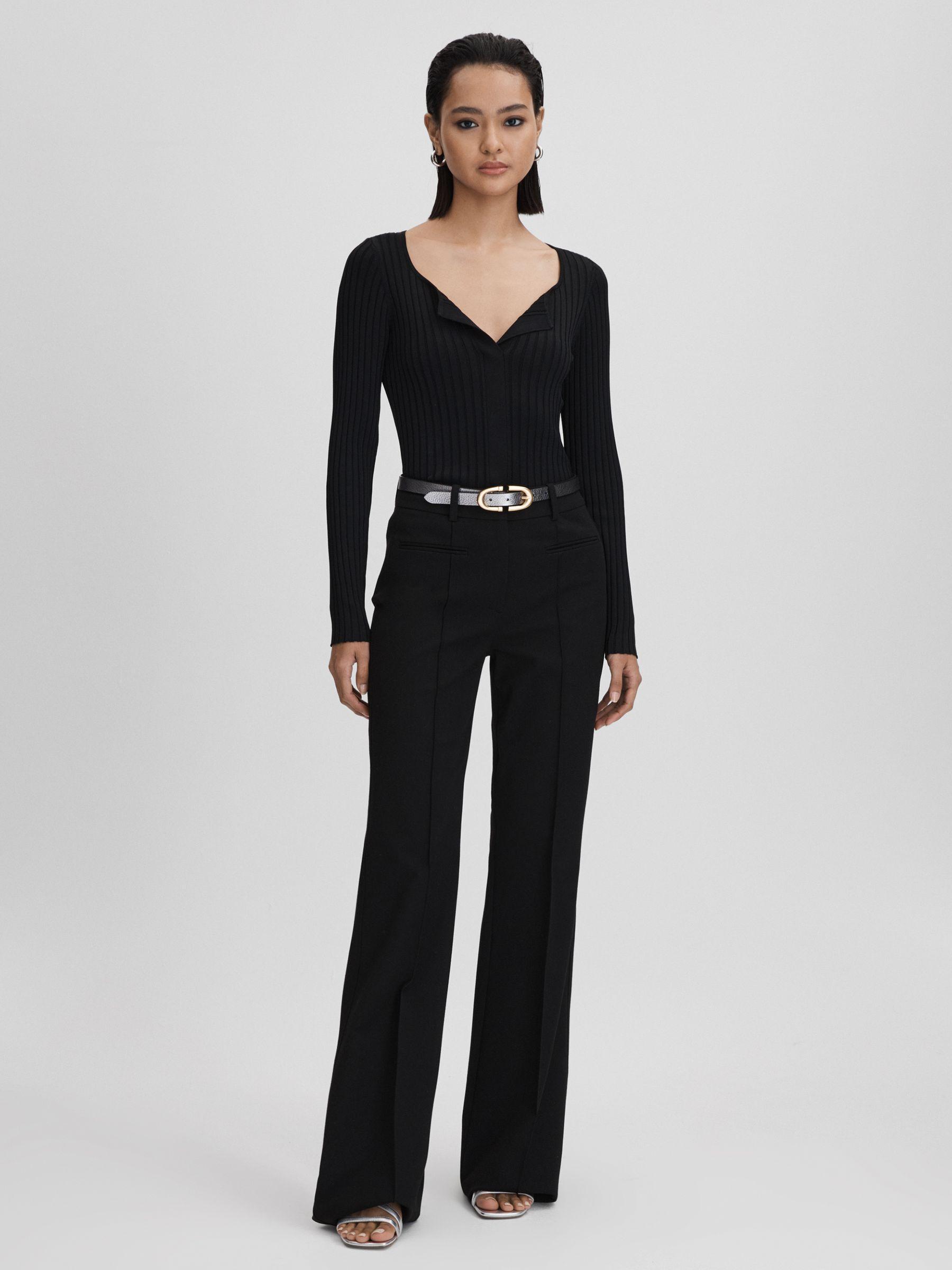 Ribbed Open Collar Top in Black Product Image