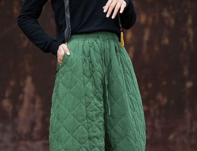 Drawstring Waist Plain Quilted Baggy Pants Product Image