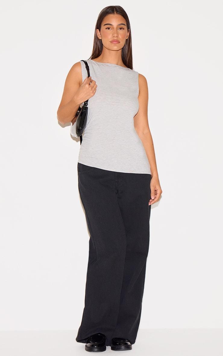 Grey Marl Cotton Straight Neck Long Top Product Image