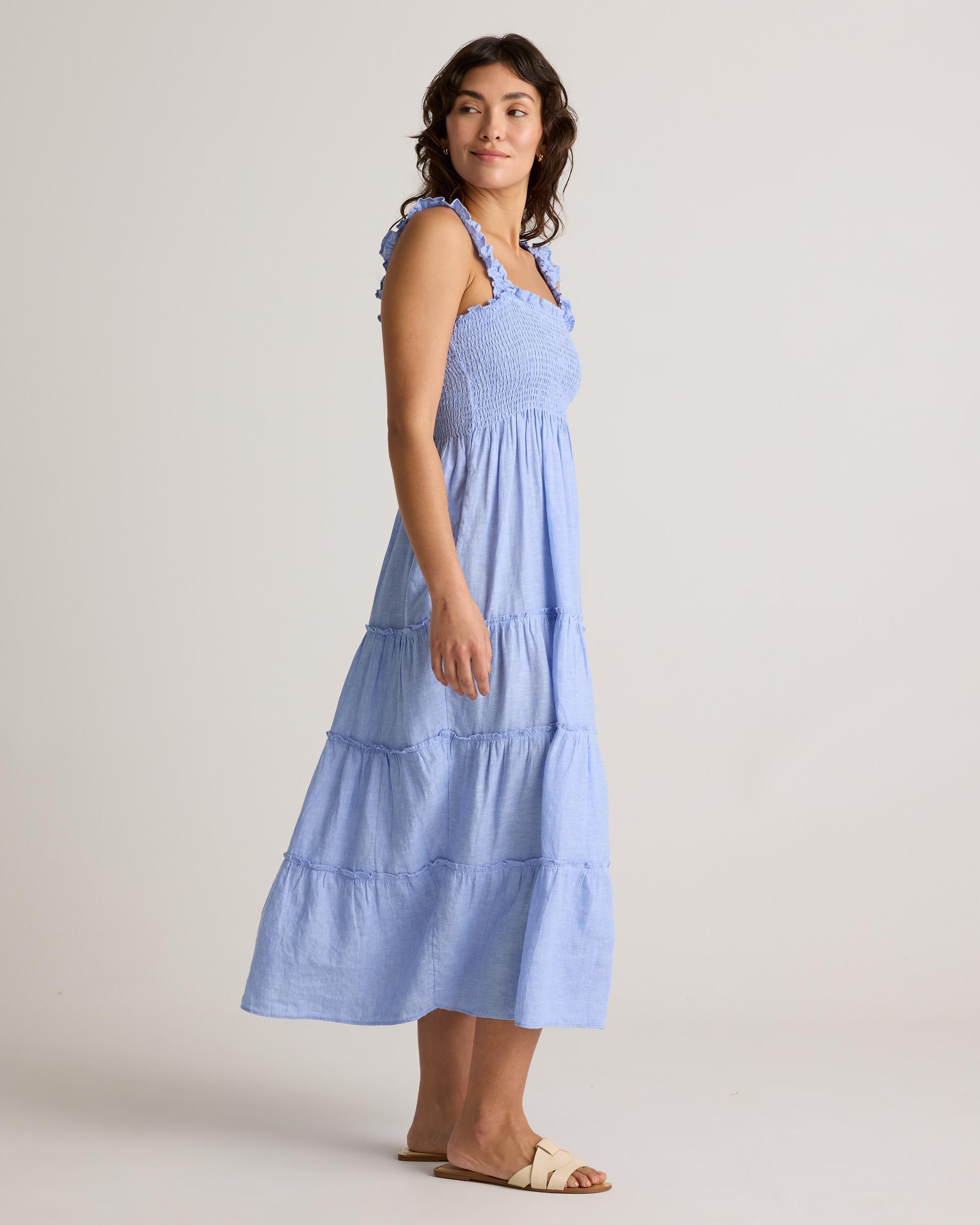 100% European Linen Smocked Midi Dress Product Image
