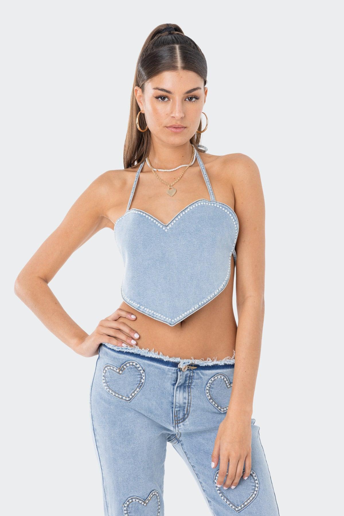 Pearly Heart Denim Top Product Image
