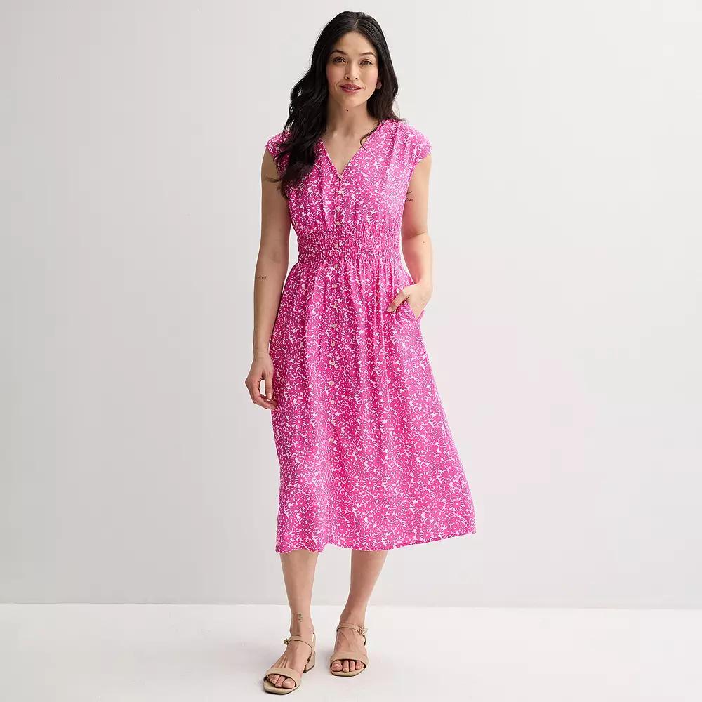 Women's Sonoma Goods For Life® Smock Button Through Midi Dress, Size: Medium, Blue Nautical Print Product Image