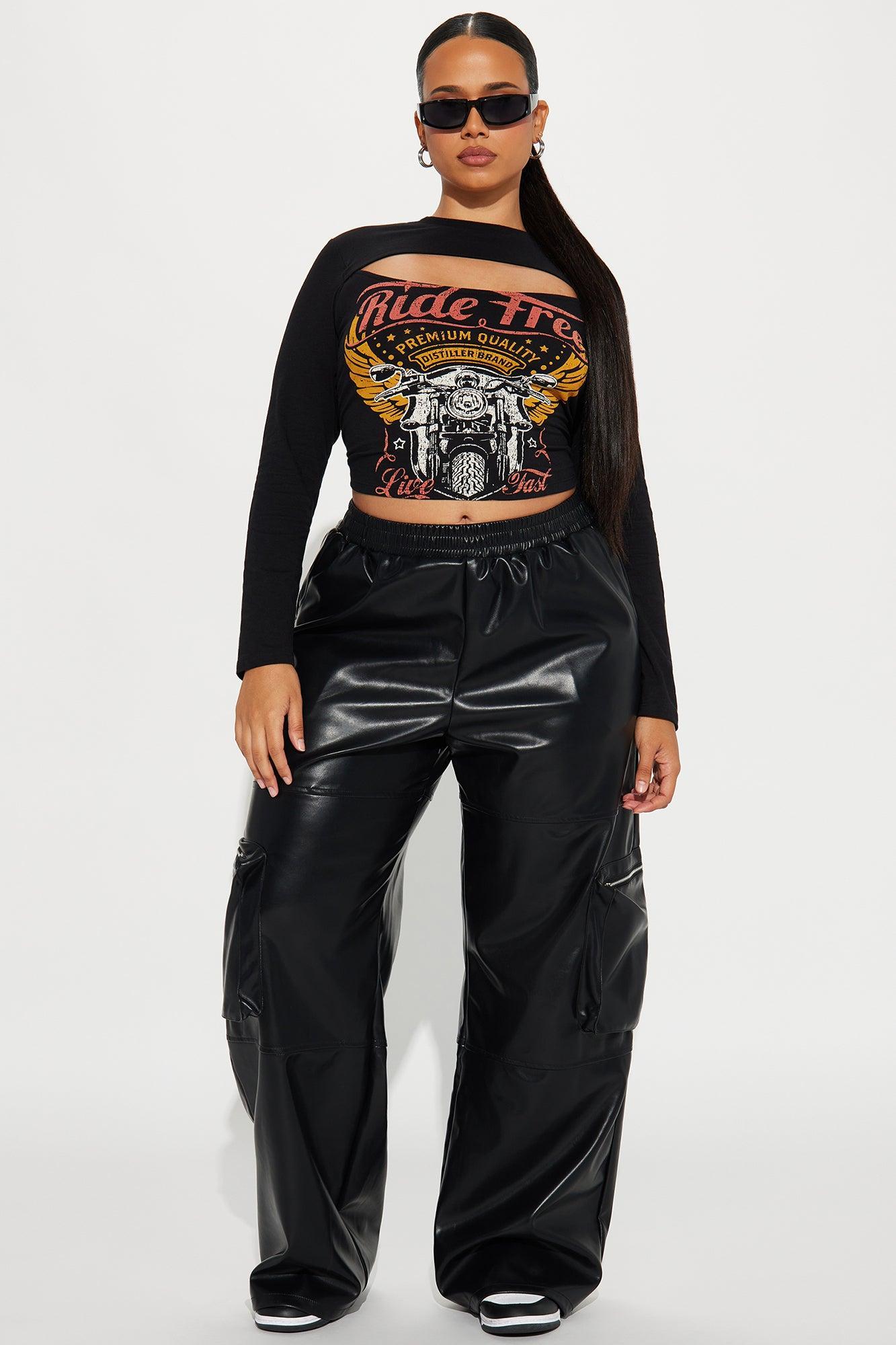 Wasted Times Faux Leather Cargo Pant - Black Product Image