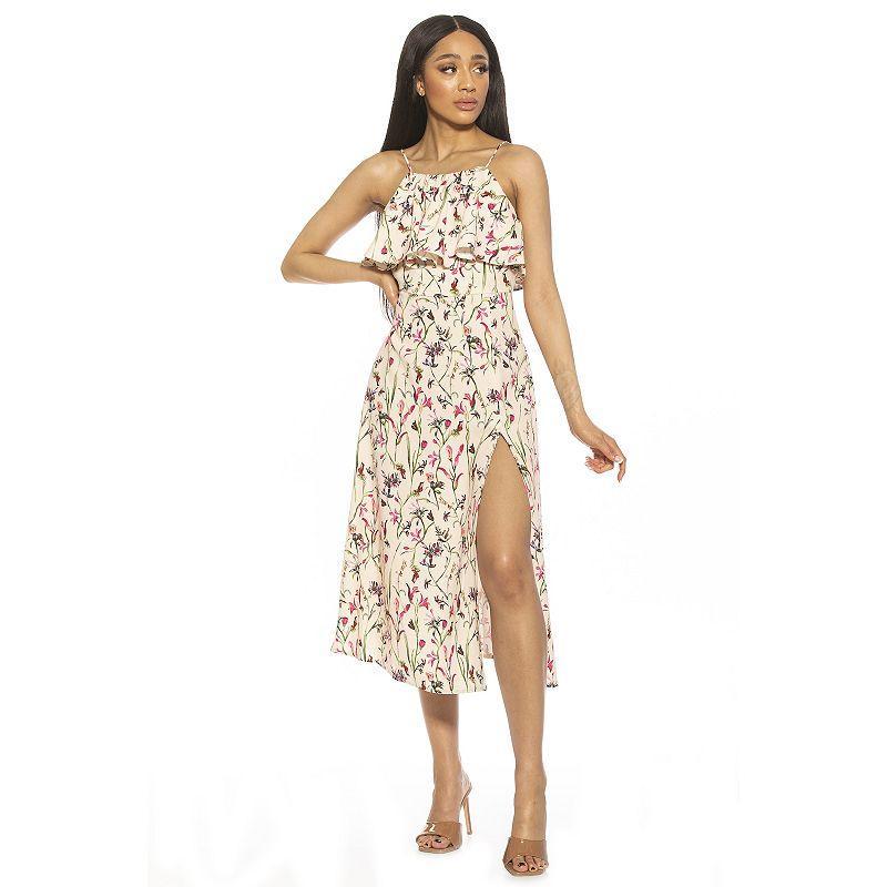 Womens ALEXIA ADMOR Hailee Halter Flounce Side Slit Fit And Flare Dress Green Floral Product Image