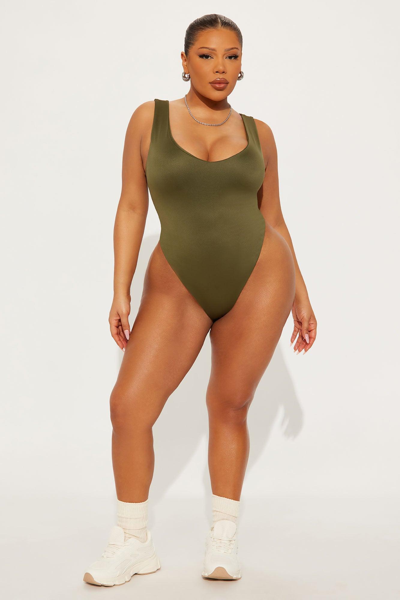 Contour Double Lined V-Neck Bodysuit - Military Green Female Product Image