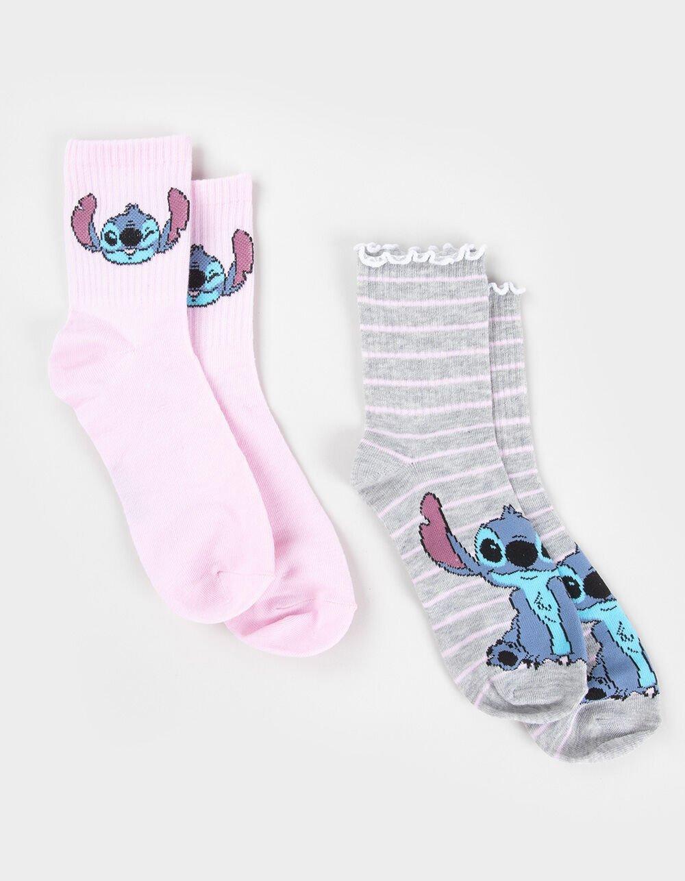 DISNEY Stitch 2 Pack Womens Lettuce Rib Mid Crew Socks - GRAY COMBO Product Image