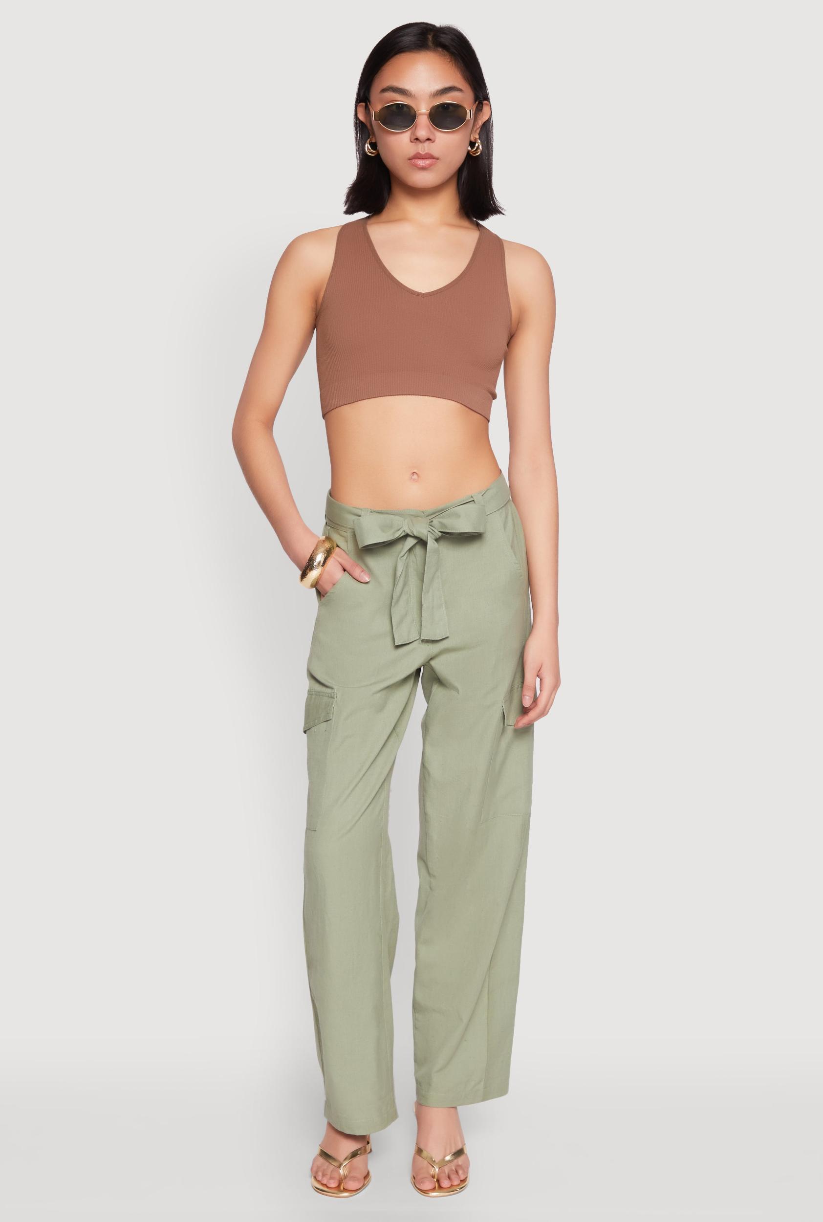 Womens Tie Waist Belted Cargo Pants Product Image