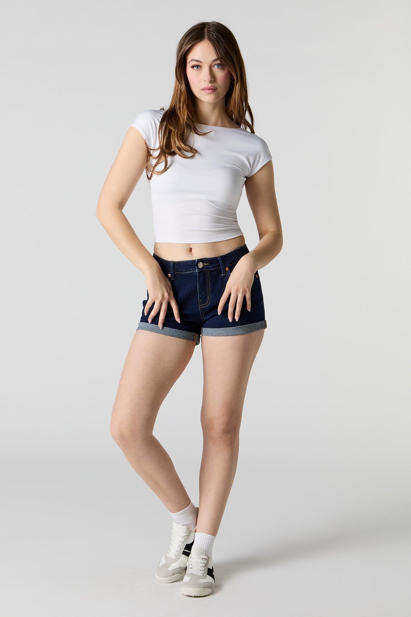 Dark Wash Mid Rise Push Up Denim Short Female Product Image