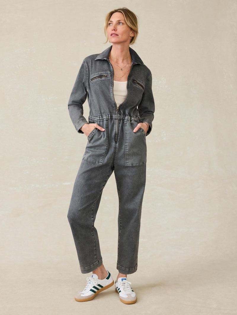 Sunwashed Denim Jumpsuit - Washed Black Product Image