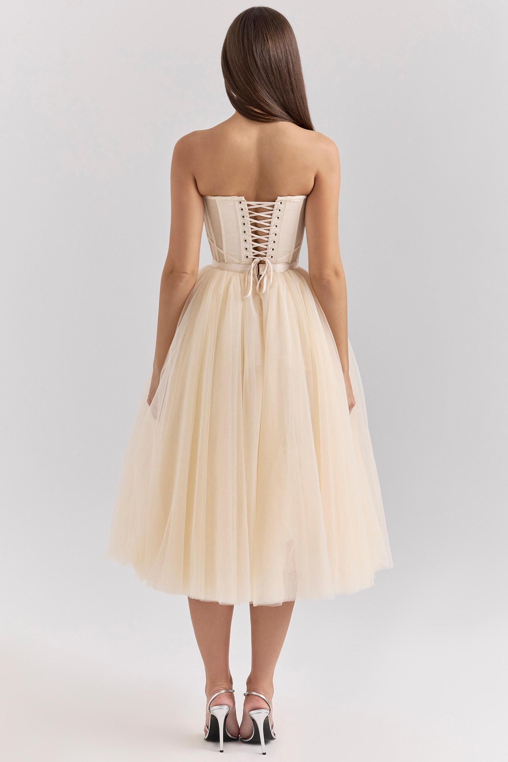 Darling Vintage Cream Tulle Midi Dress Product Image