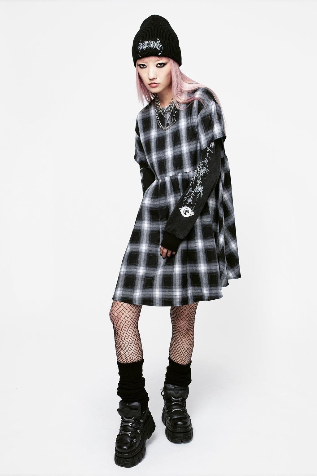 Hypnos Layered Sleeve Check Mini Smock Dress Product Image