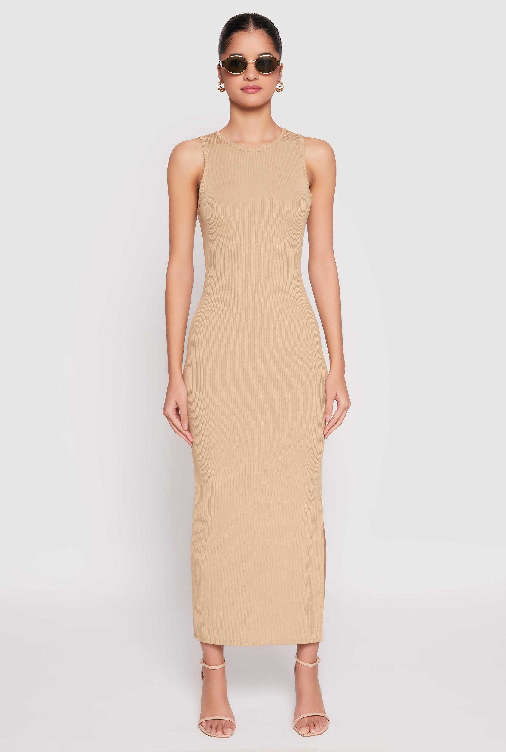 Womens Ribbed Knit Side Slit Tank Maxi Dress Product Image