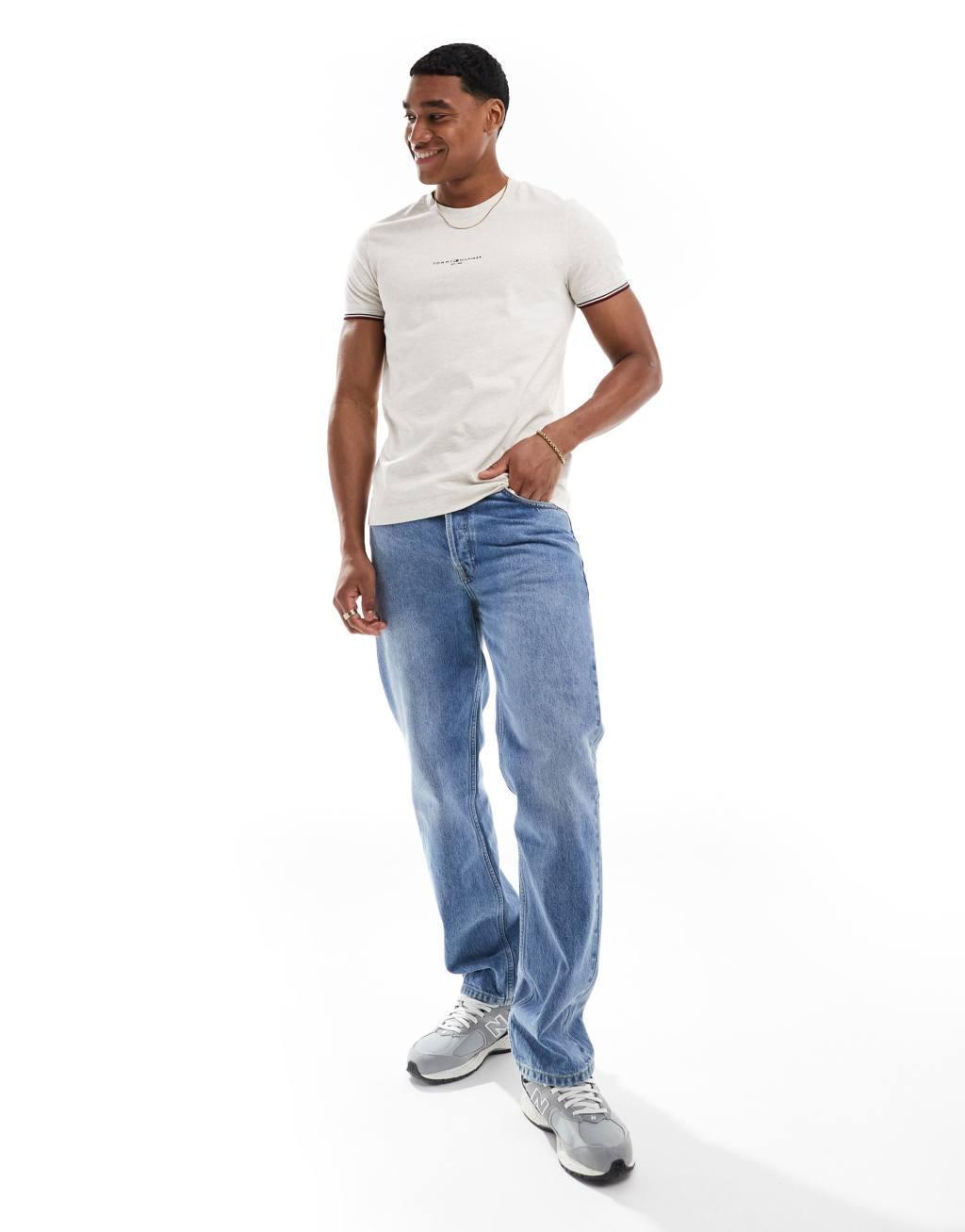 Tommy Hilfiger small logo tipped T-shirt in off white Product Image