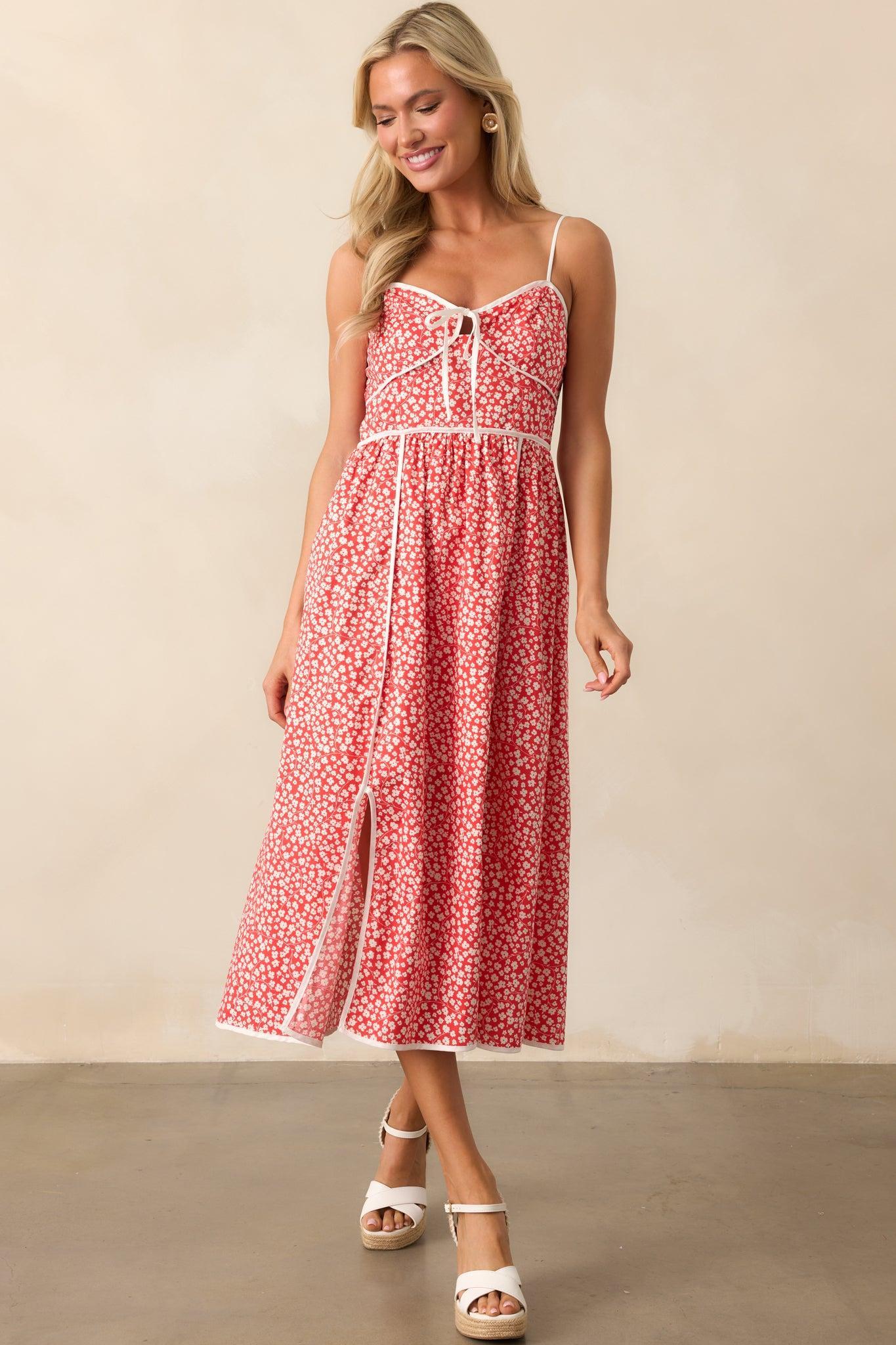 Memories Being Made Red Floral Sleeveless Midi Dress Product Image