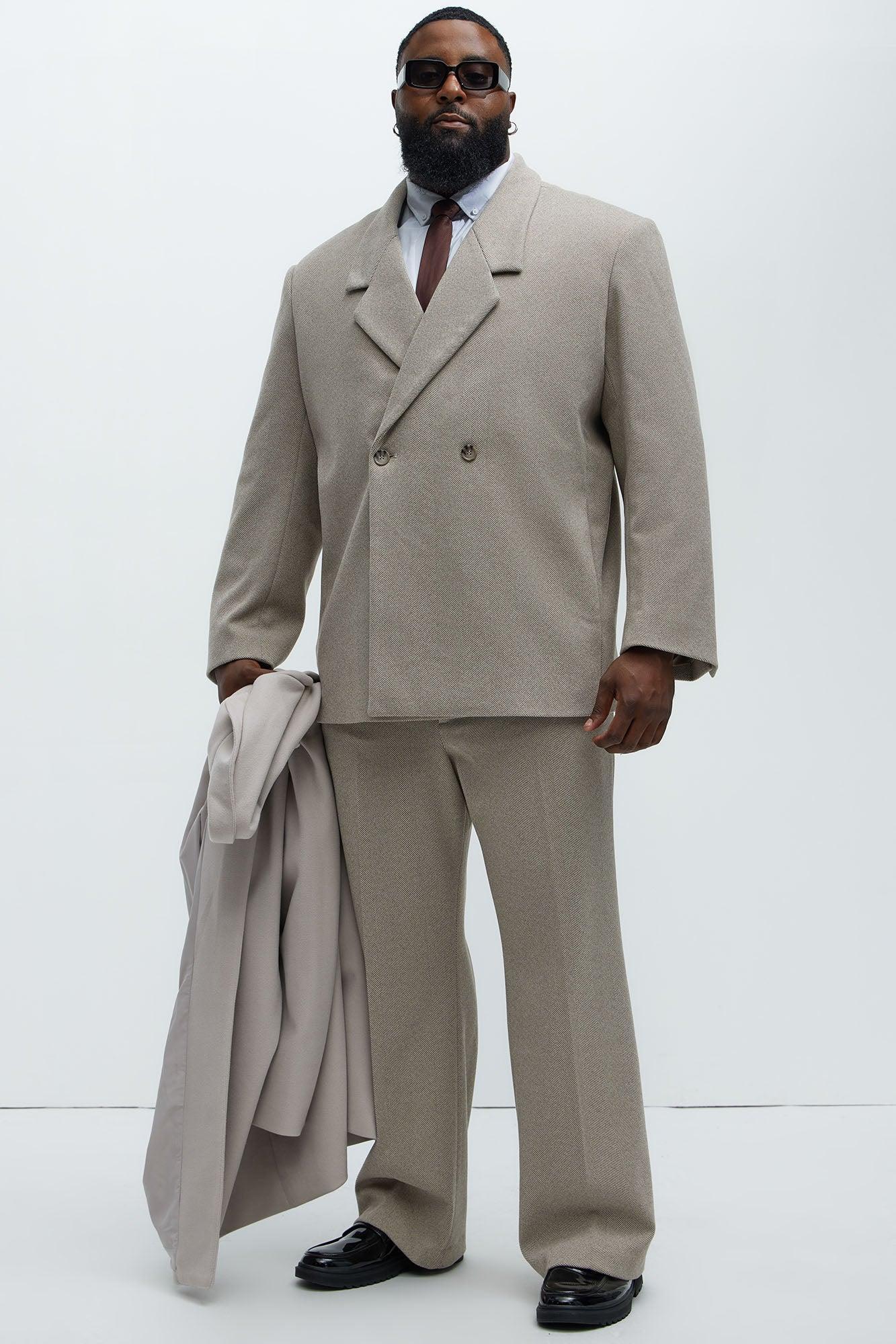 Hallron Herringbone Double Breasted Blazer - Taupe Product Image