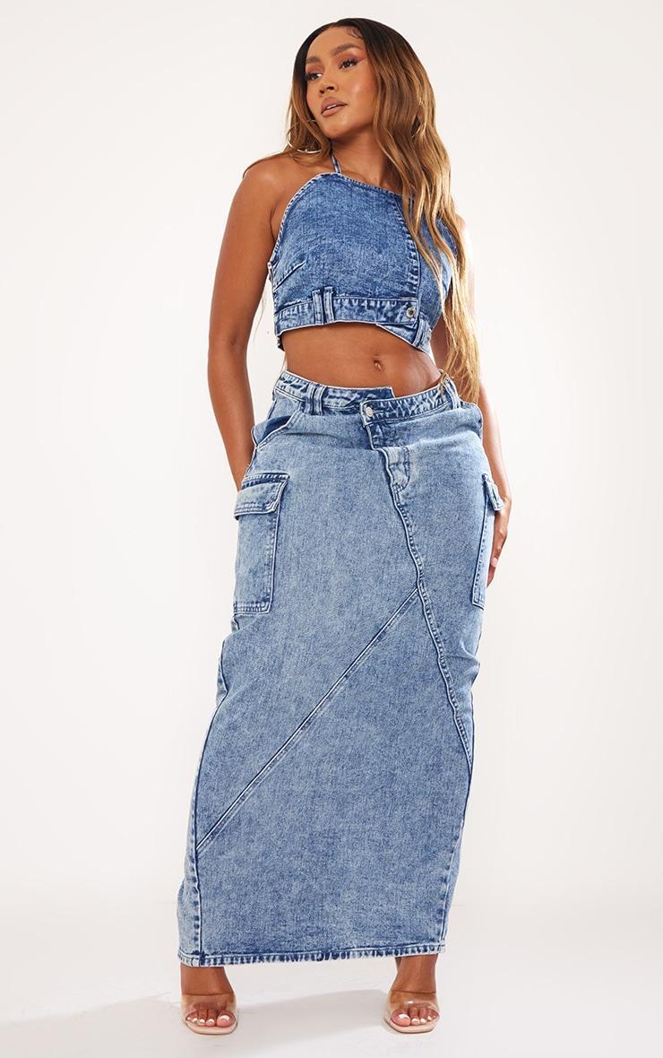 Shape Acid Blue Wash Asymmetric Seam Bandeau Crop Top Product Image