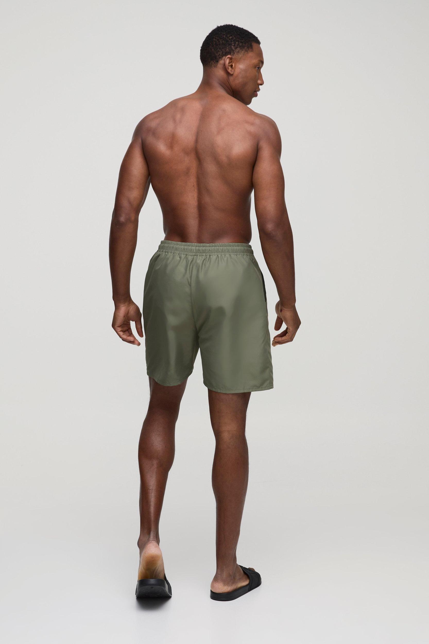 2 Pack Mid Length Swim Trunks in Black and Khaki | boohooMAN USA Product Image