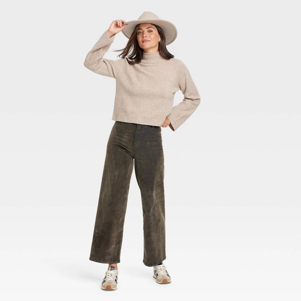 Womens High-Rise Holiday Flocked Sailor Wide Leg Ankle Jeans - Universal Thread Olive Green 22 Product Image