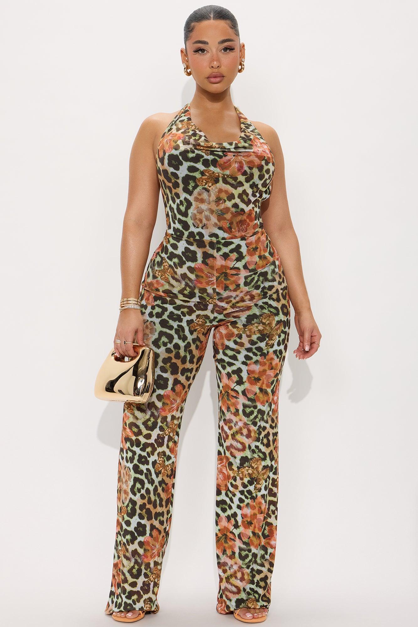 Antonina Mesh Halter Jumpsuit - Green/combo Product Image