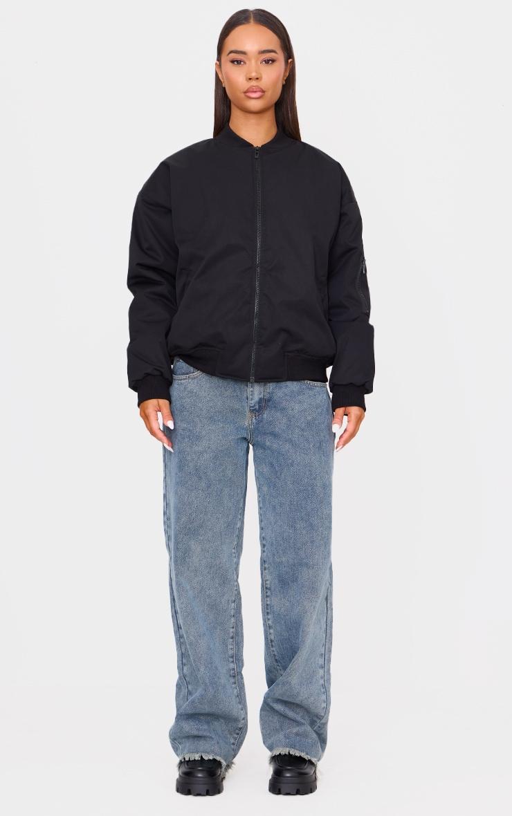  Black Classic Oversized Bomber Jacket Product Image