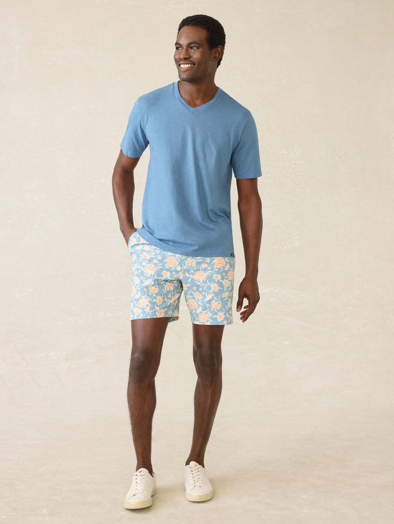 Short-Sleeve Sunwashed Regenerative Cotton V-Neck Tee - Blue Shore Product Image