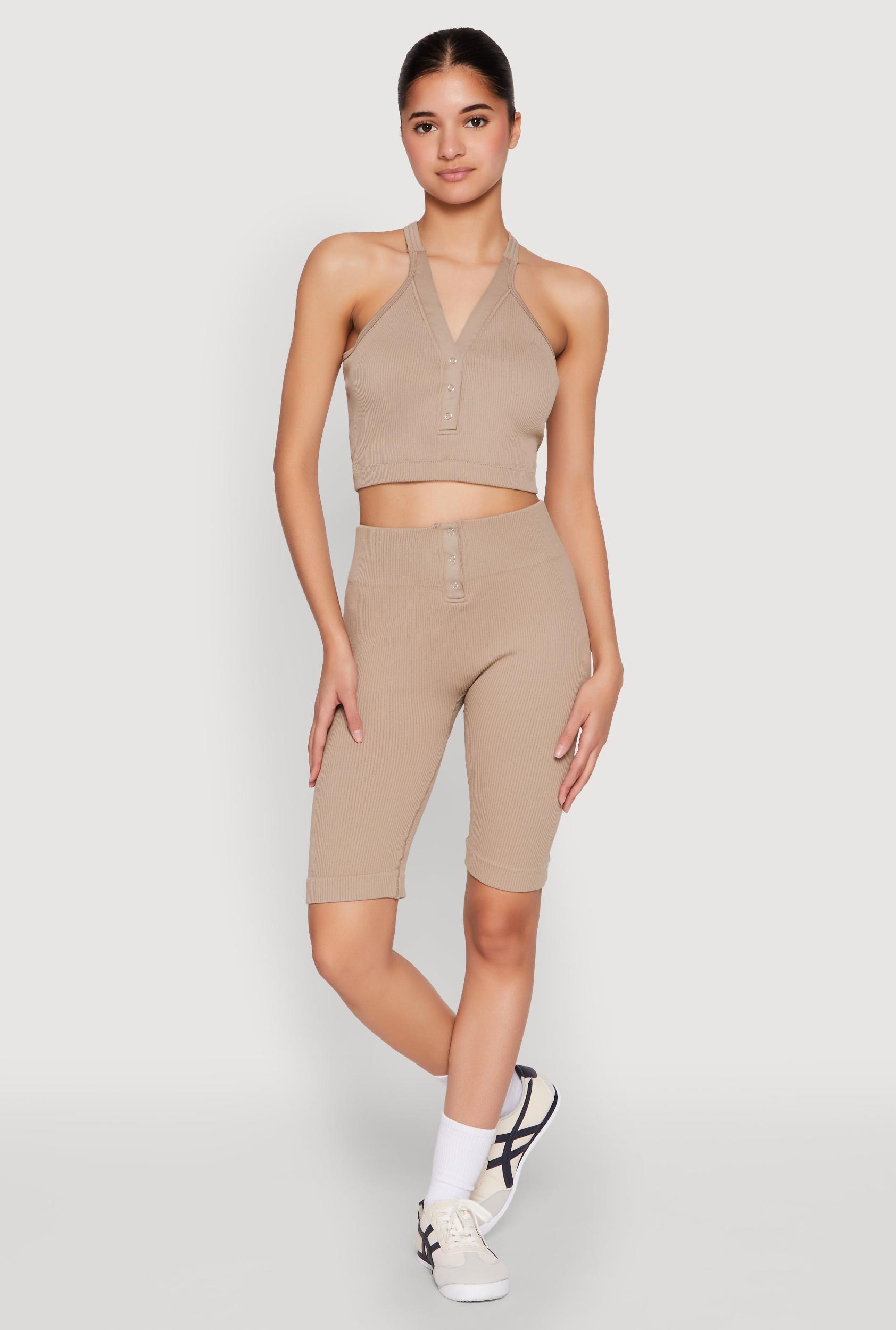 Womens Seamless Ribbed Button Detail Biker Shorts Product Image