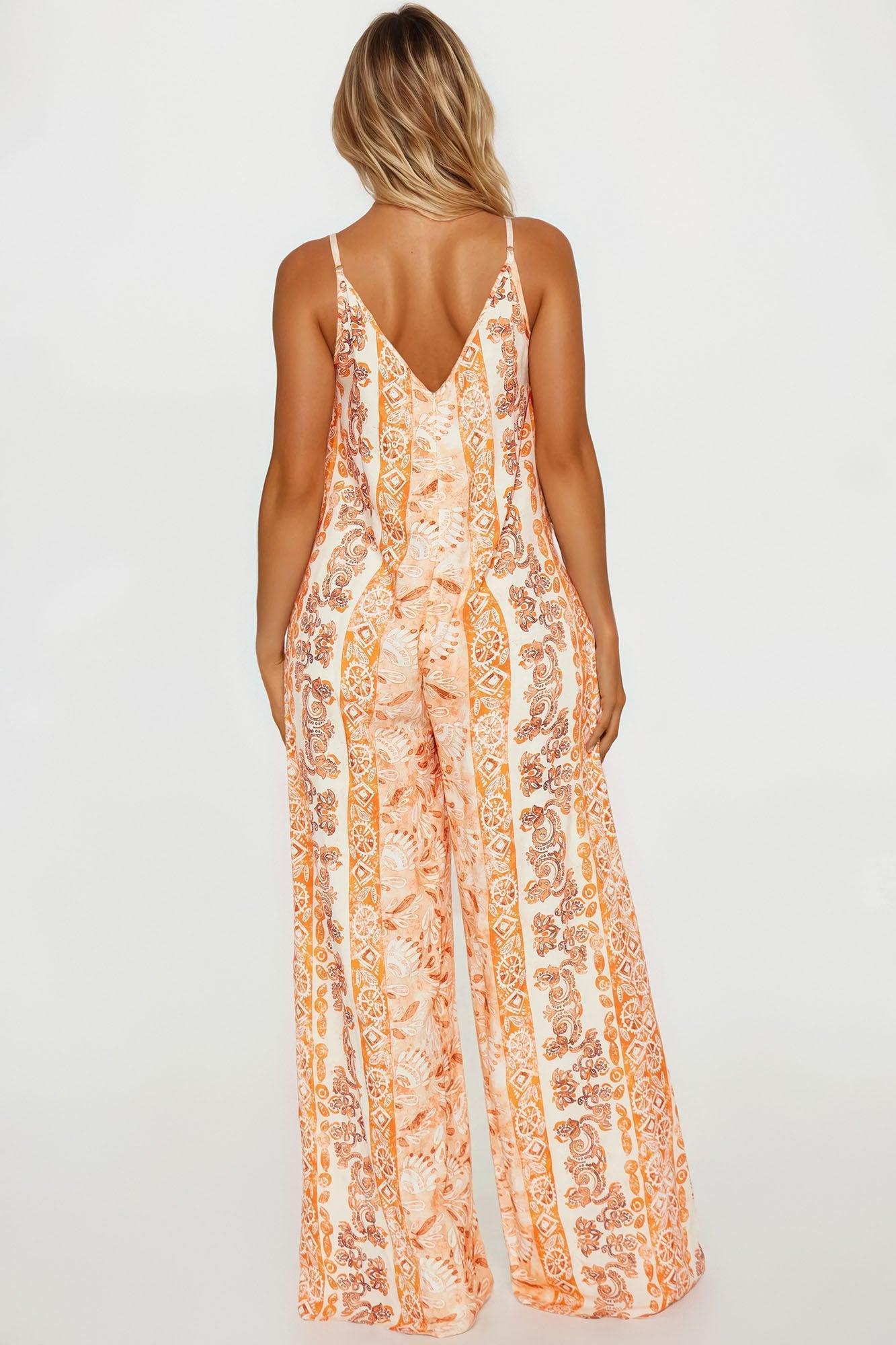 Anastasia Printed Wide Leg Jumpsuit - Orange/combo Product Image