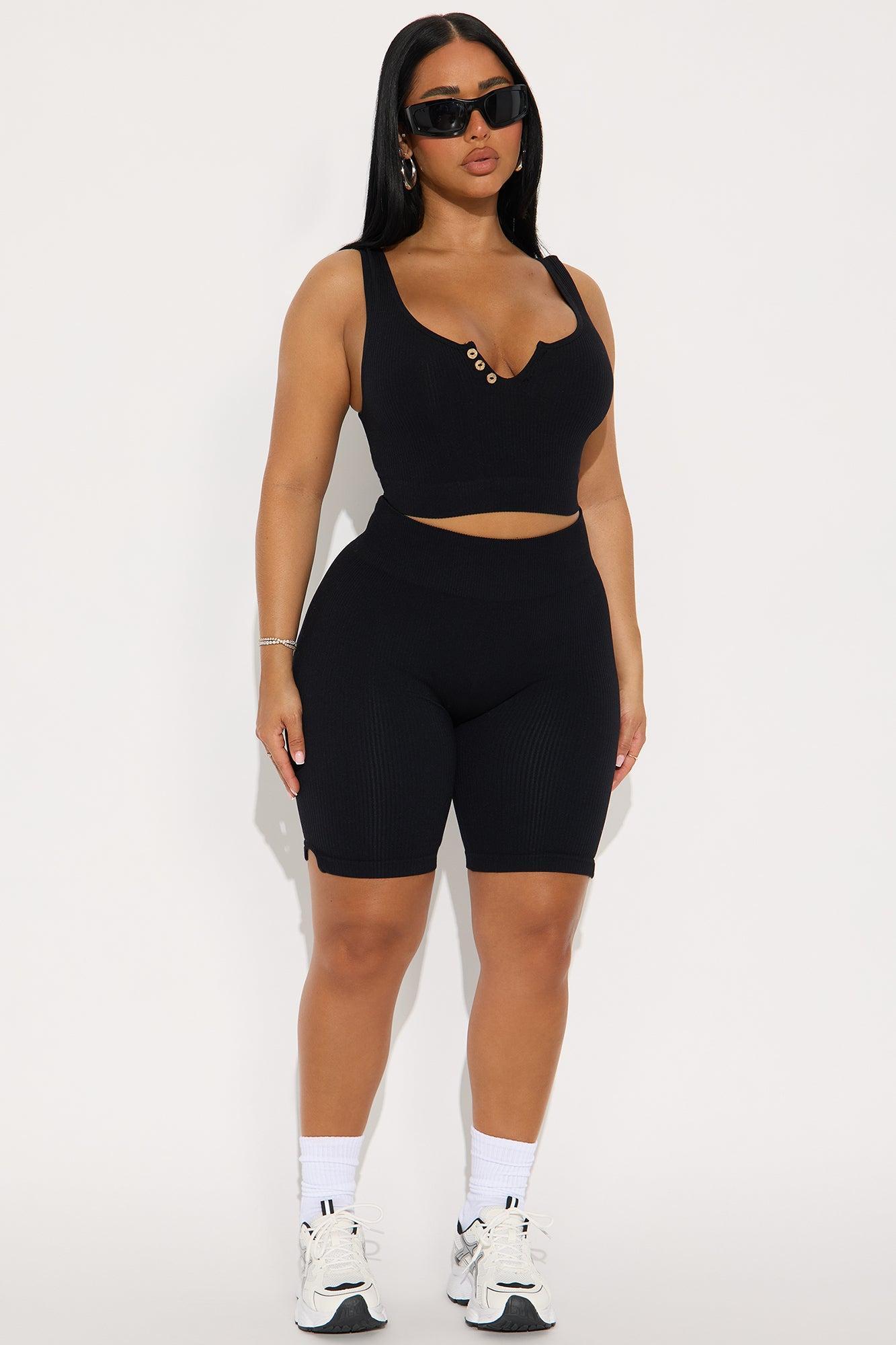 Hannah Seamless Ribbed Biker Short Set - Black Product Image