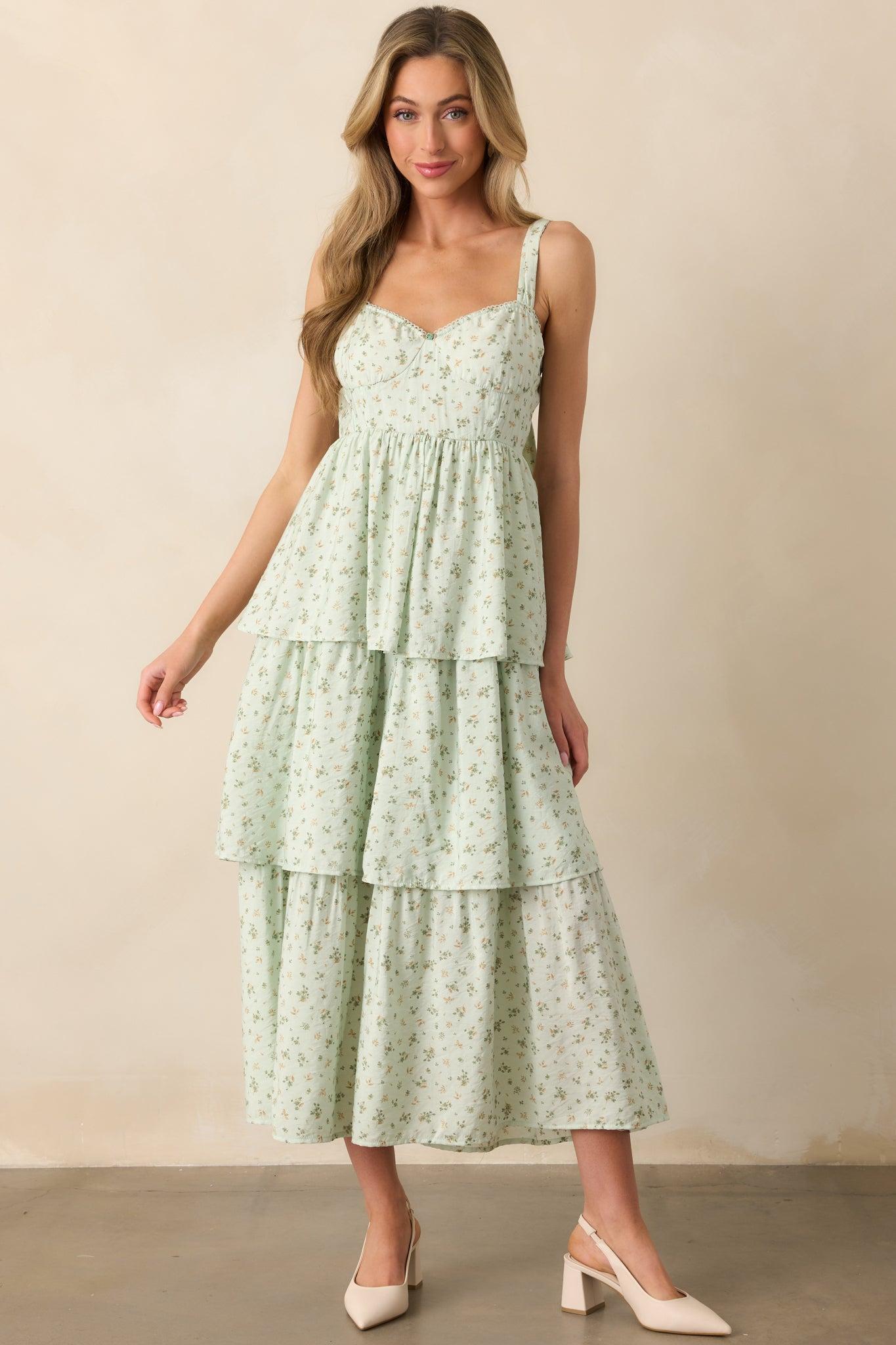 In The Wildflowers Mint Green Floral Tiered Maxi Dress Product Image