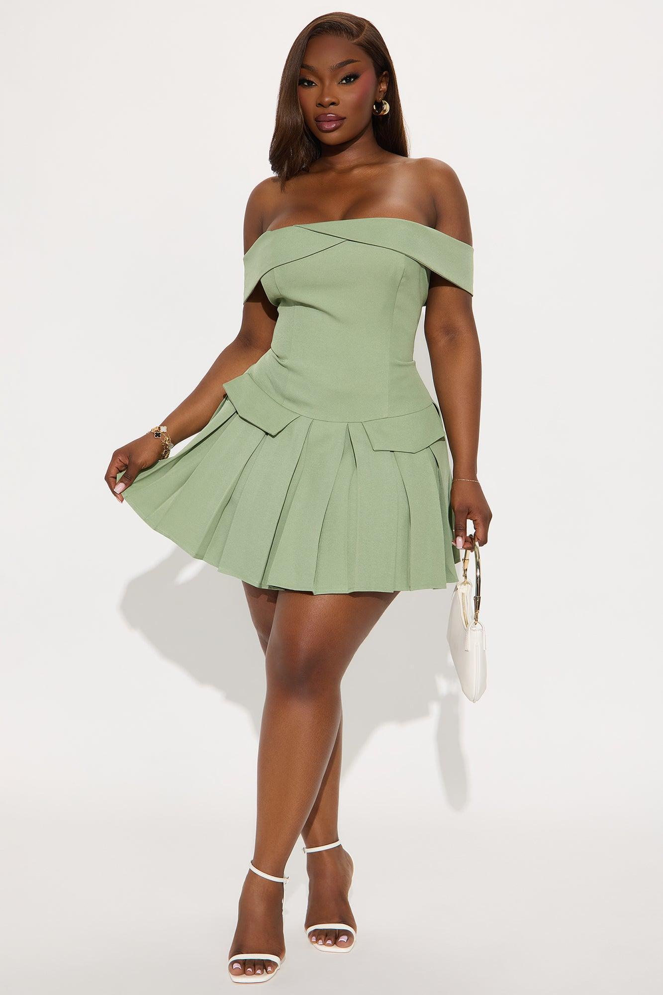 Amani Pleated Micro Mini Dress - Sage Product Image