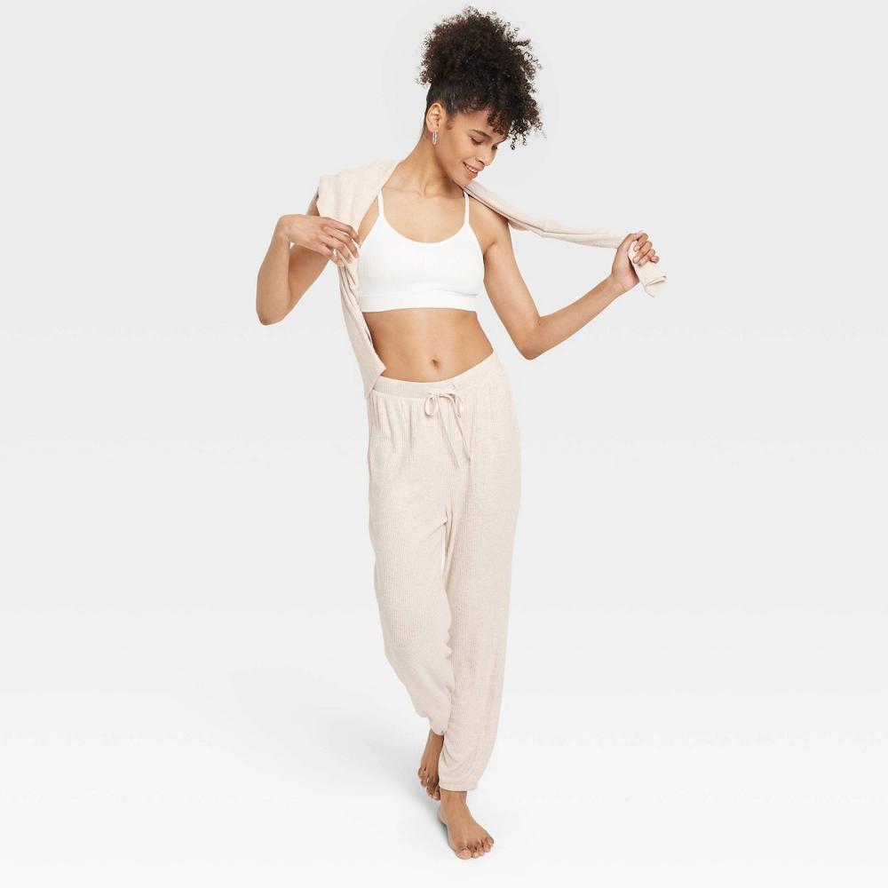 Womens Cozy Ribbed Jogger Pants - Auden Oatmeal XXL Product Image