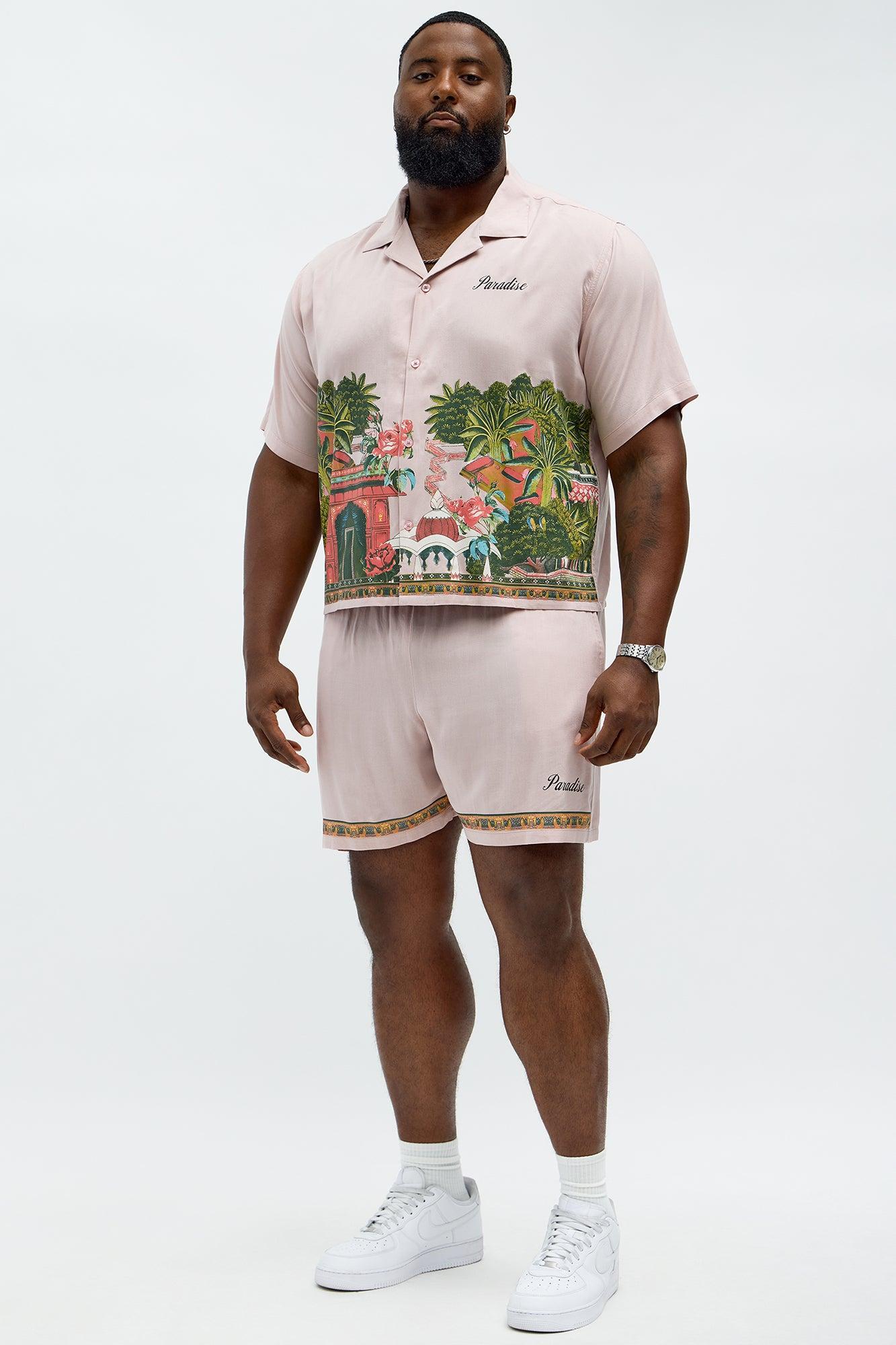 Paradise Set Short Sleeve Button Up Shirt - Pink Product Image