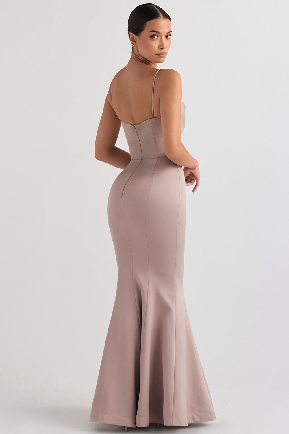 Violette Mushroom Satin Fishtail Gown Product Image