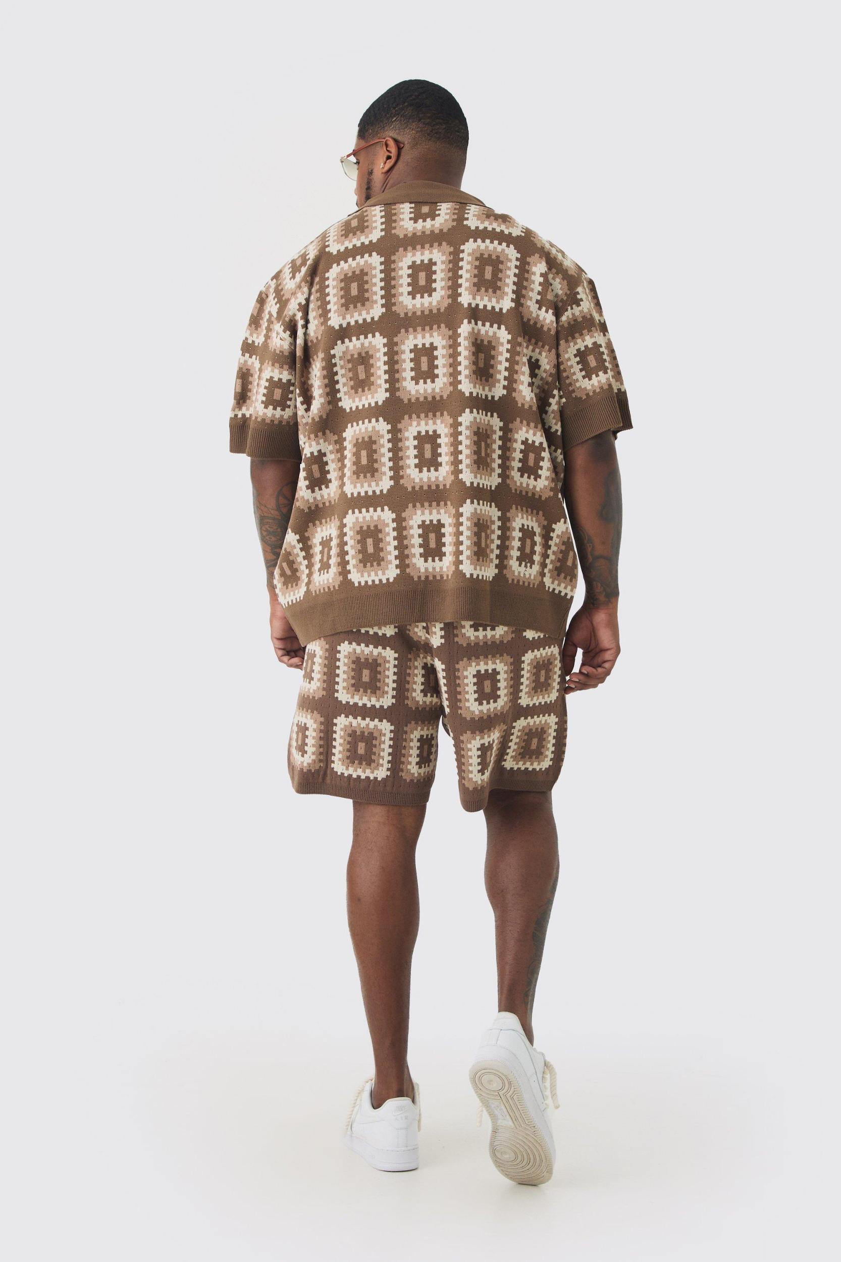 Plus Oversized Crochet Revere Shirt | boohooMAN USA Product Image