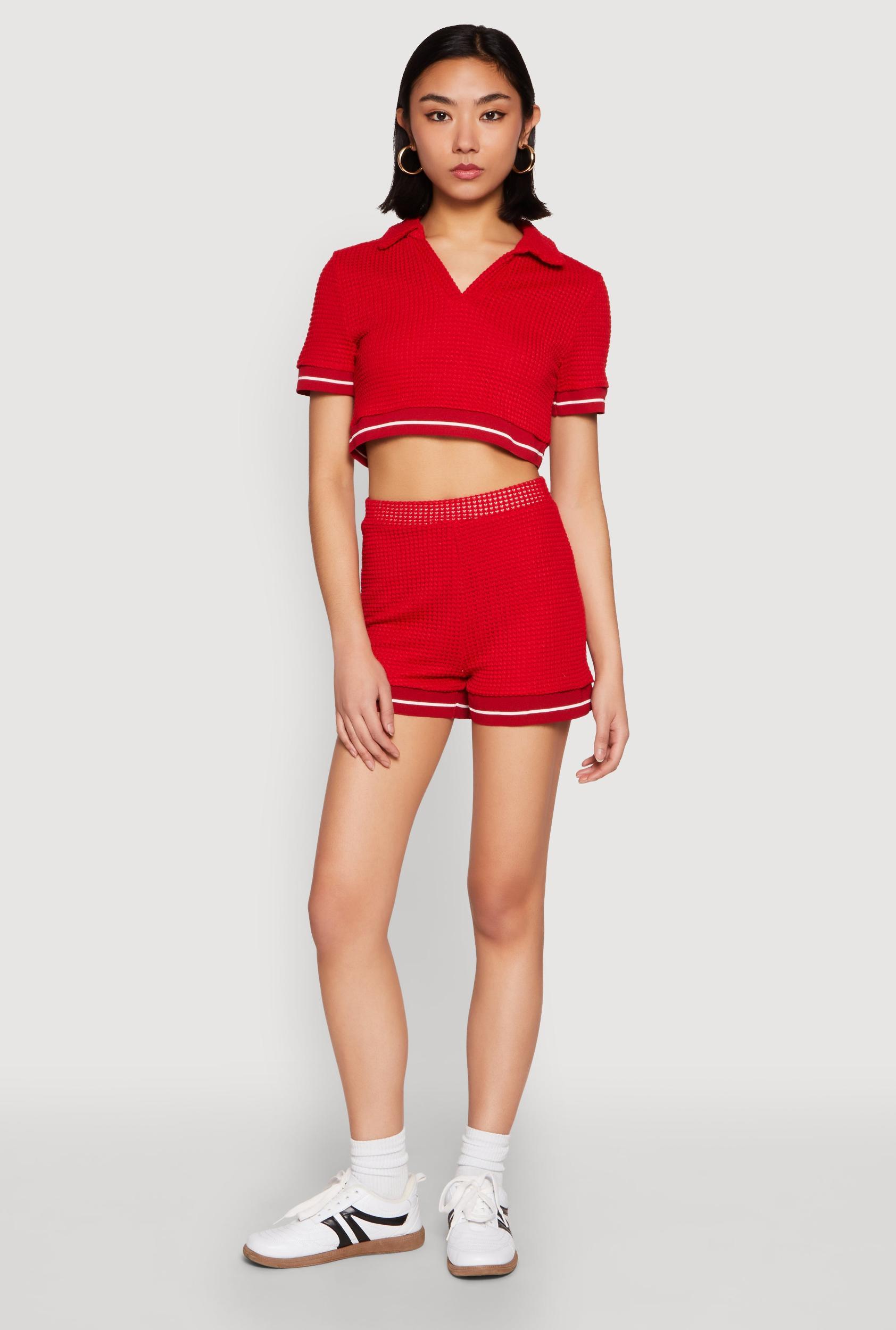 Womens Textured Knit Varsity Stripe Shorts Product Image