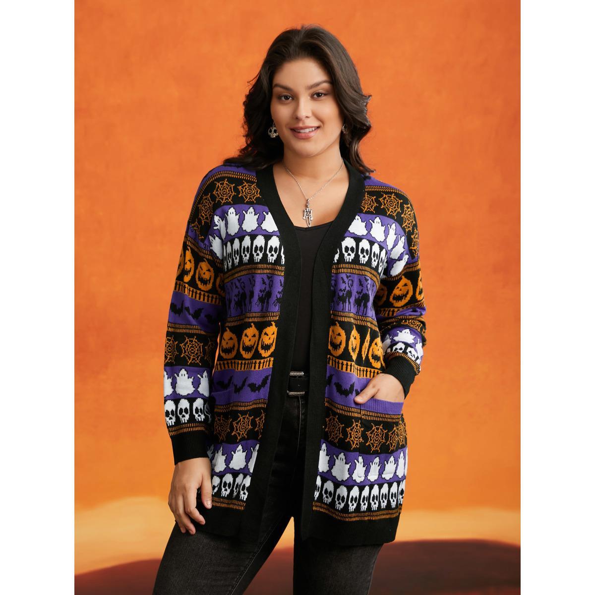 Plus Size Everything Halloween Jacquard Open Cardigan BlueViolet Women Casual Loose Long Sleeve Everyday Cardigans BloomChic 30/6X Product Image