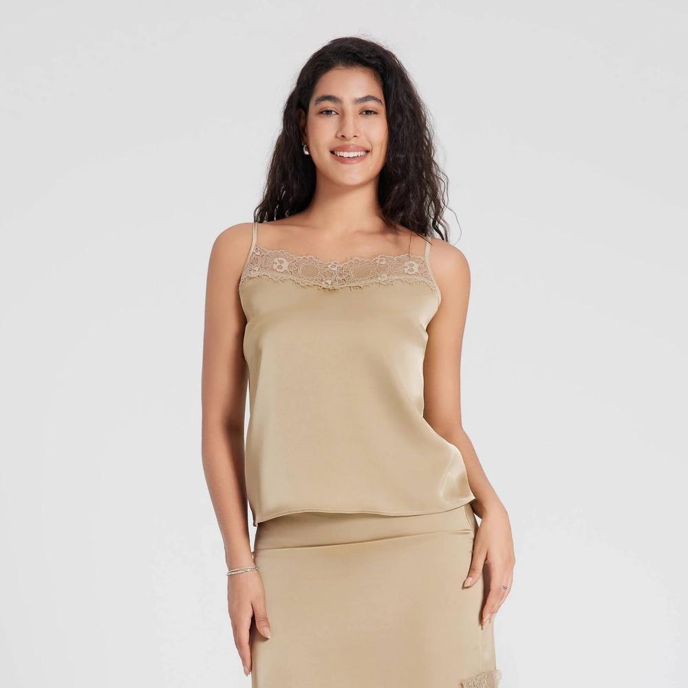 Women's Lace Trim Satin Camisole - A New Day™ Product Image