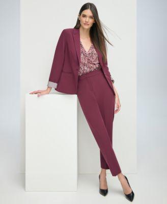 Tommy Hilfiger Womens One Button Blazer Faux Wrap Top Slim Leg Ankle Pants Product Image
