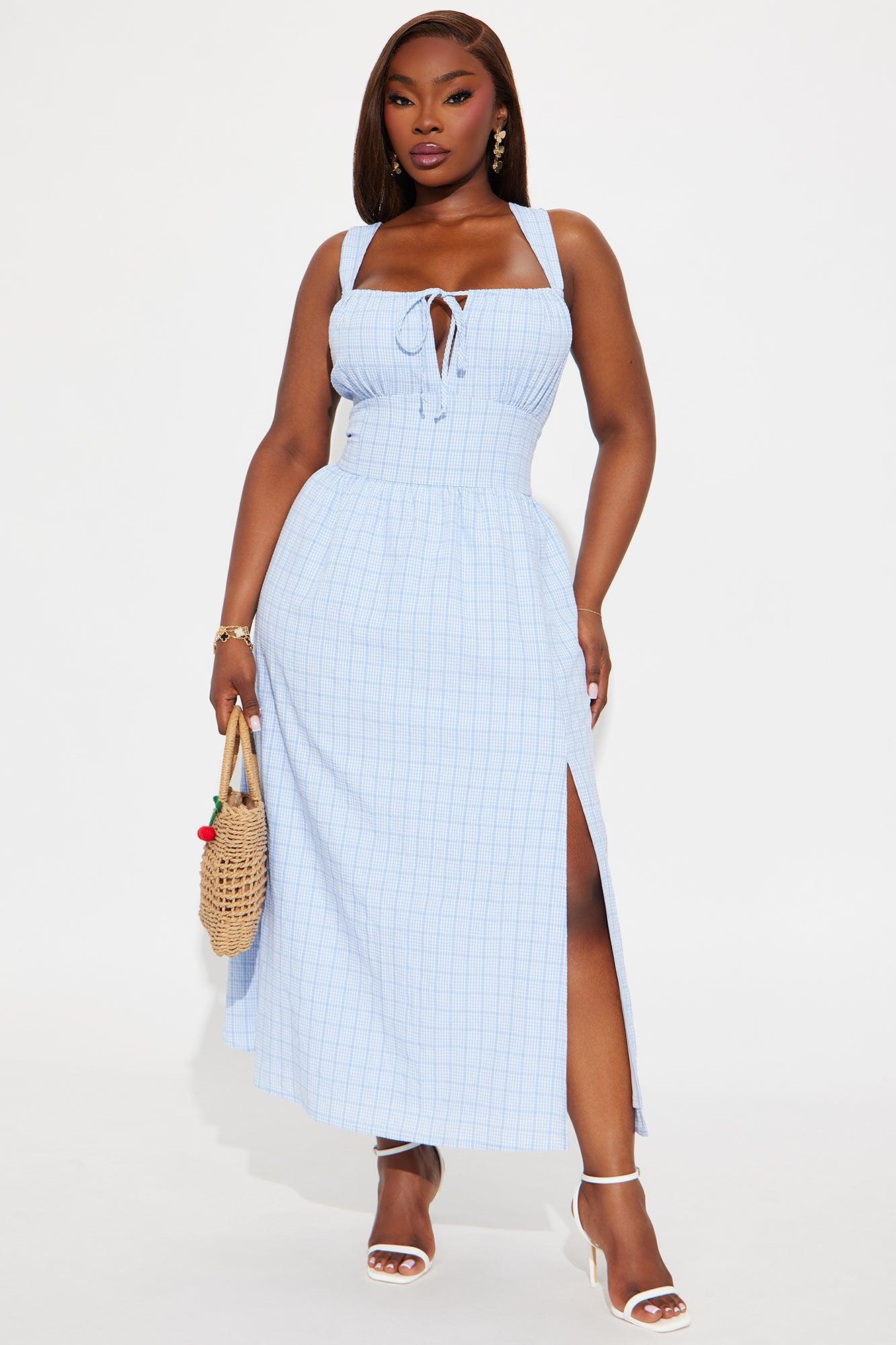 In The Moment Gingham Midi Dress - Blue/combo Product Image