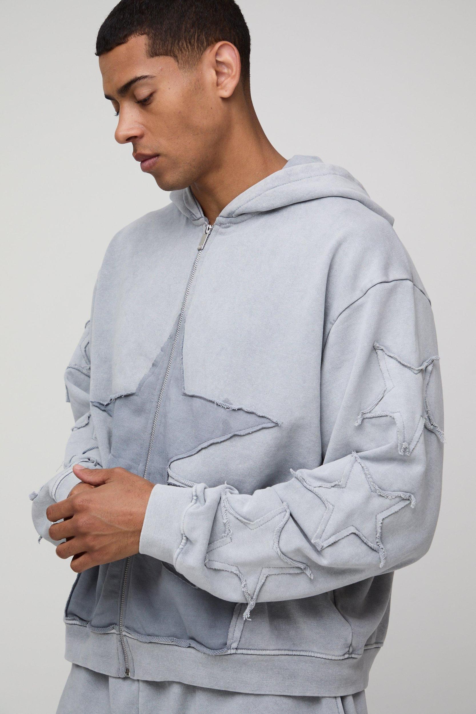 Oversized Boxy Short Hooded Zip Wash Tracksuit | boohooMAN USA Product Image