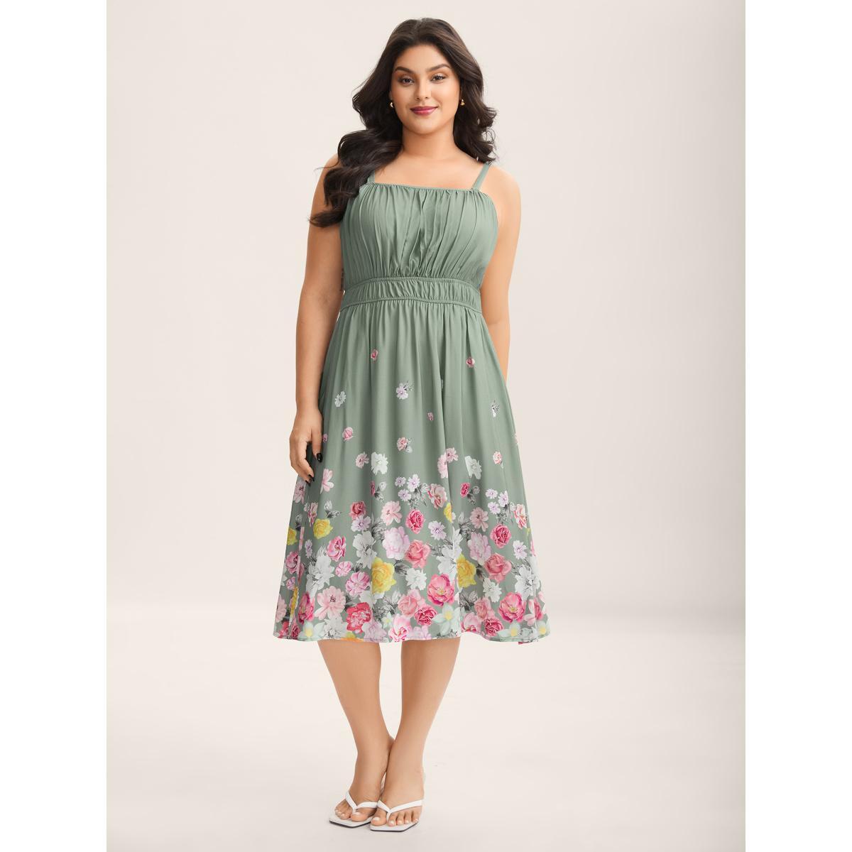 Plus Size Floral Print Hem Cami Pockets Midi Dress Greenbean Women Non Sleeveless Curvy BloomChic 12/L Product Image