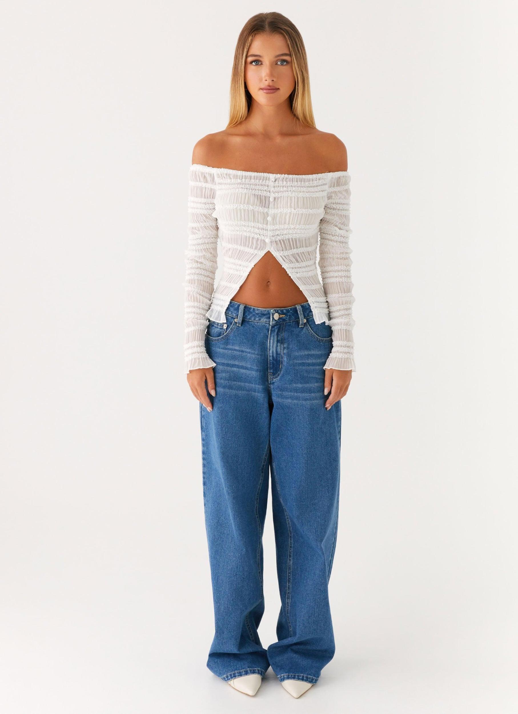 Golden One Shirred Off Shoulder Top - White Product Image