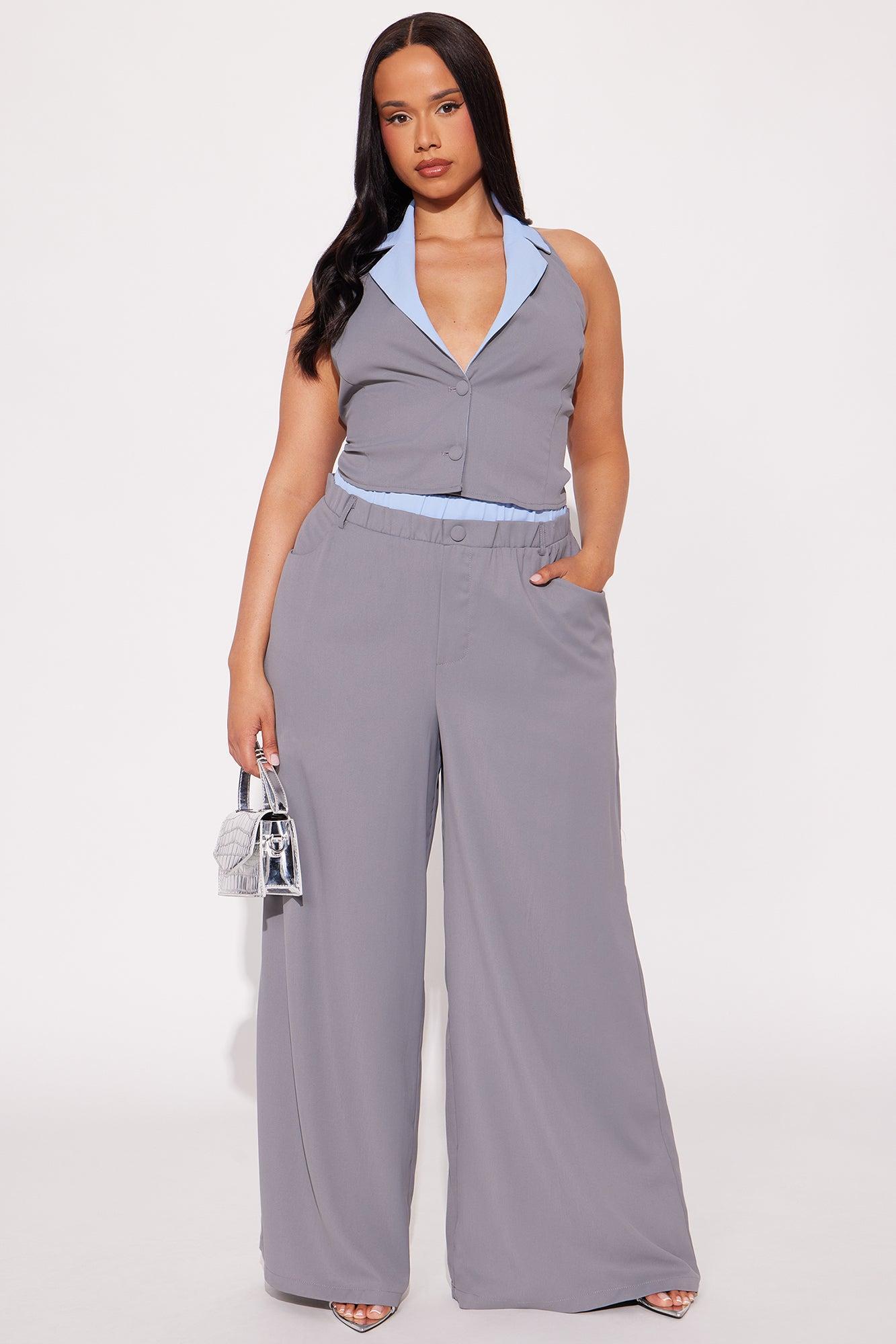 Always Busy Crepe Halter Vest Wide Leg Pant Set - Grey/combo Product Image