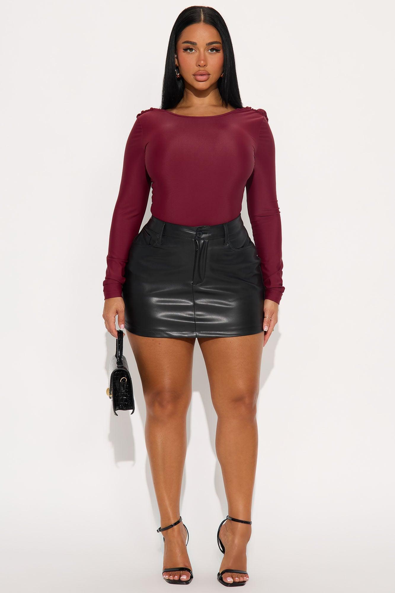 Sabrina Long Sleeve Open Bodysuit - Burgundy Product Image